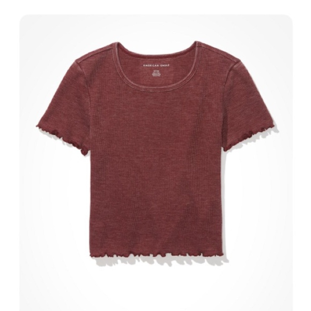 American Eagle Burgundy AE Waffle Baby Tee Large